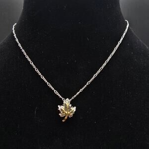 D'Orlan Maple Leaf Necklace Silver Tone Gold Tone Fall Autumn